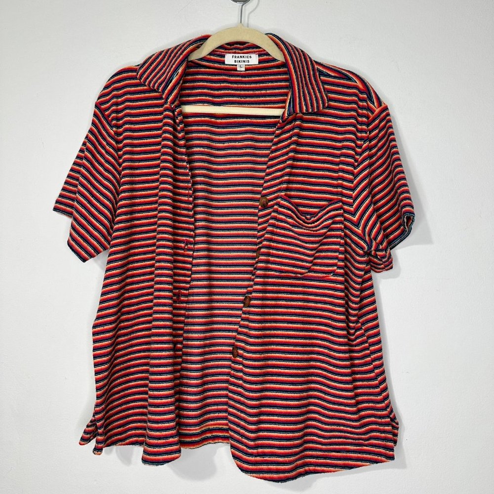 FRANKIES BIKINIS‎ Coco Stripe Terry Cover-up Top In Sunset Stripe Sz L - Picture 4 of 9
